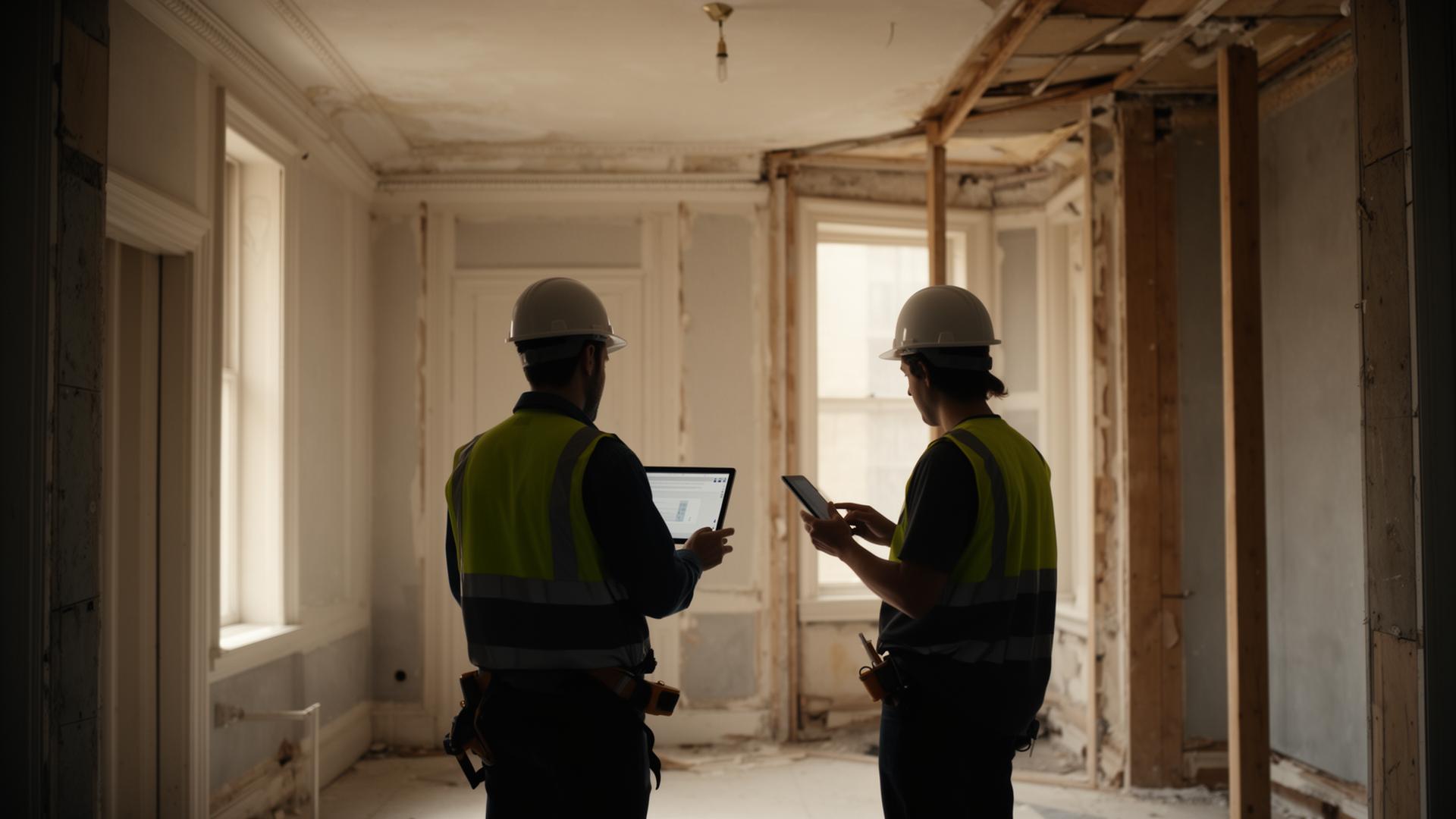 Équipe IMMOVV sur site dans un bâtiment en réhabilitation