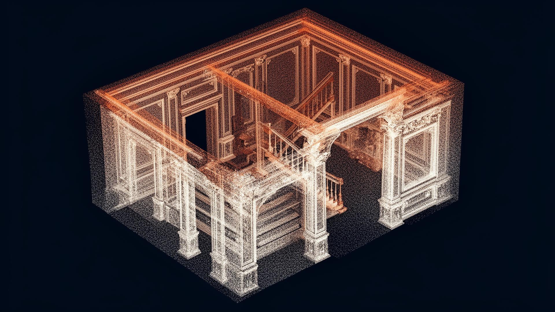 Nuage de points isométrique d'un intérieur patrimonial